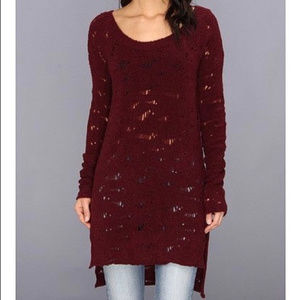 Free People burgundy long Fuzzy Sweater